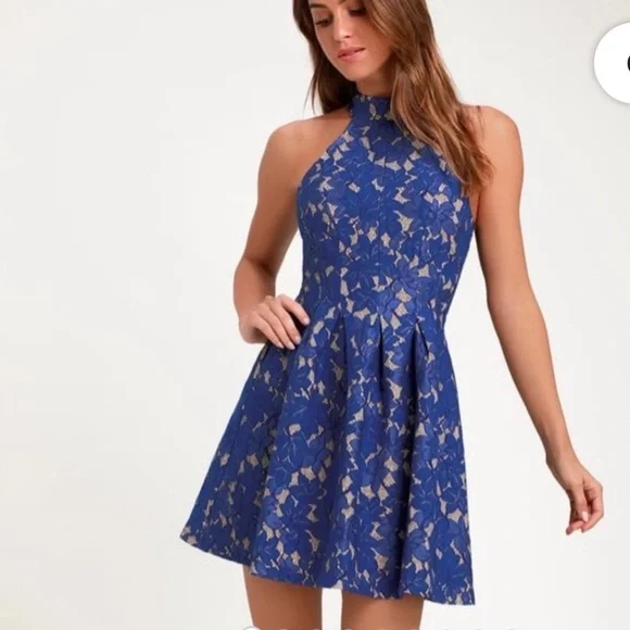 Lulus Dresses Stylestalker Navy Nightfall Halter Skater Dress
